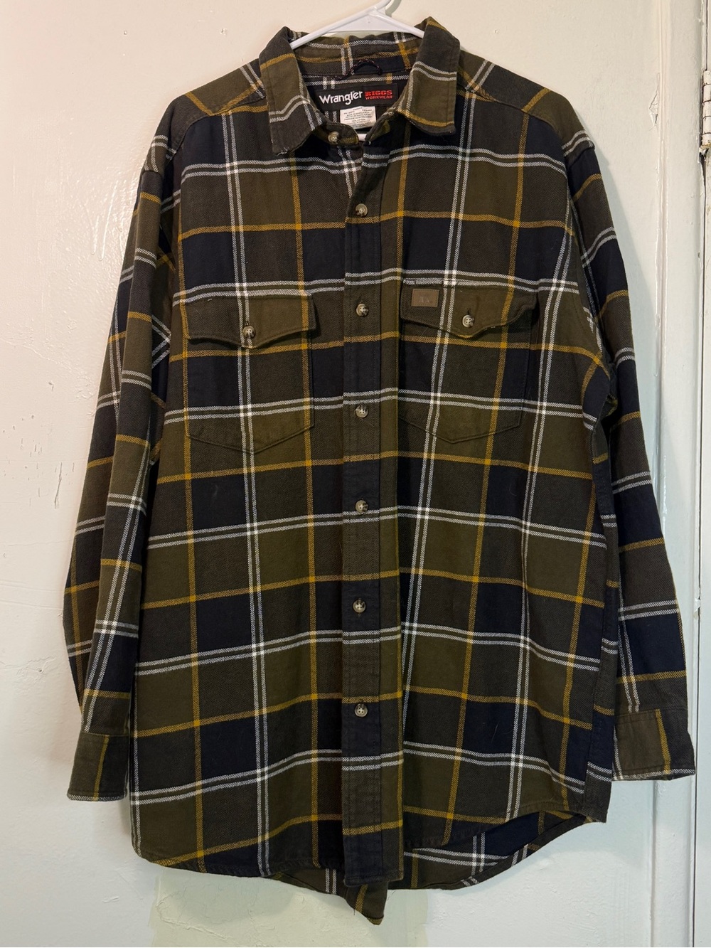 Wrangler Riggs Workwear Plaid Flannel Shirt XL Green Gorpcore Utility